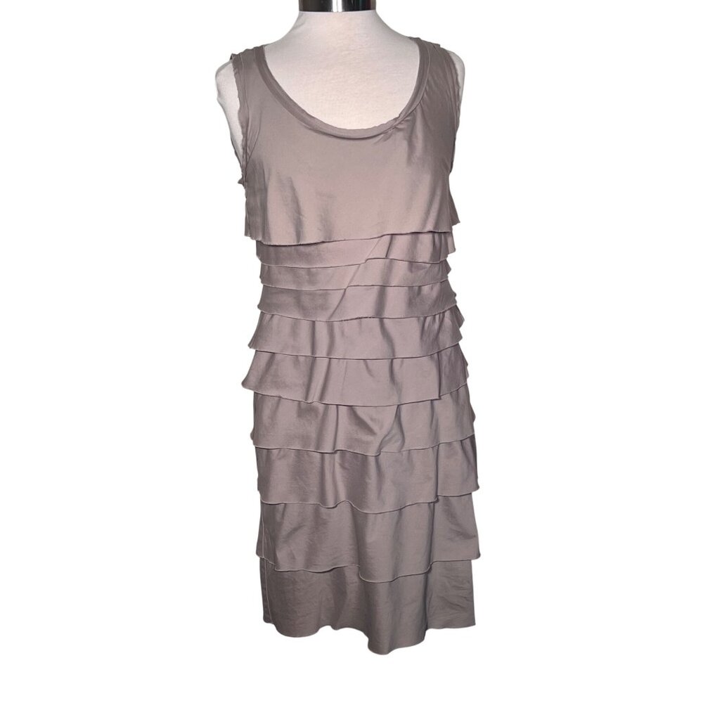 Alfani 8 Gray Sleeveless Tiered Ruffle Dress  Cotton/Spandex Blend Pullover